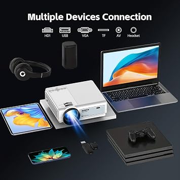 Mini Projector with WiFi and Bluetooth, 12000L Native 1080P HD Projector 4K Supported, Portable Phone Projector for Android and IOS, HDMI/USB/PC/TV Stick/Switch Supported (White-Gris)