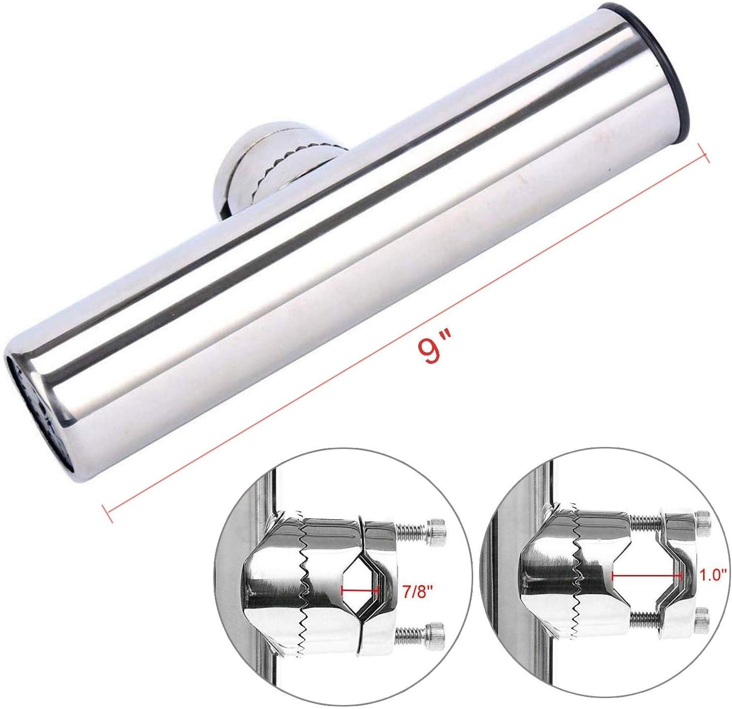 Boat Fishing Rod Holder with Stainless Clamp for Rails 7/8" to 1"