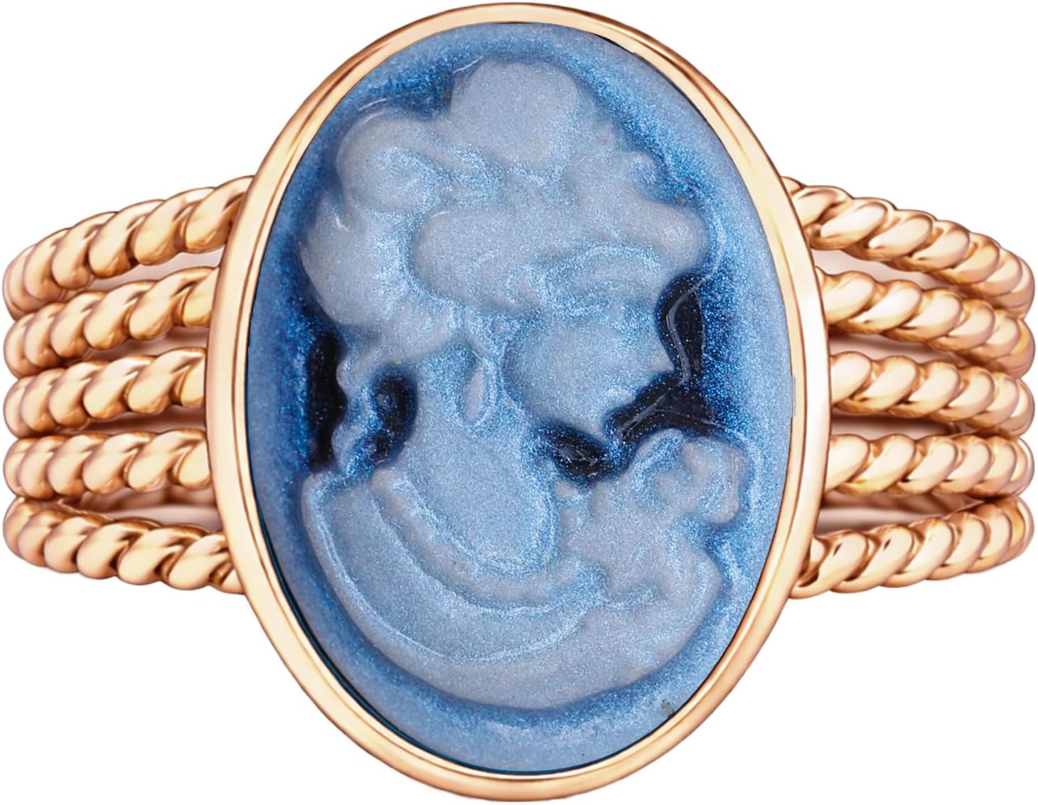 925 Sterling Silver Cameo Portrait Ring for Women 18K Rose Gold Vermeil Handmade Vintage Lady Cameo Jewelry Oval Statement Ring Classical Victorian Style Twisted Rope Band Elegant Gift