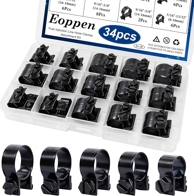 Kit de Abraçadeiras para Mangueira de Combustível Eoppen com 5 Tamanhos – 34 unidades