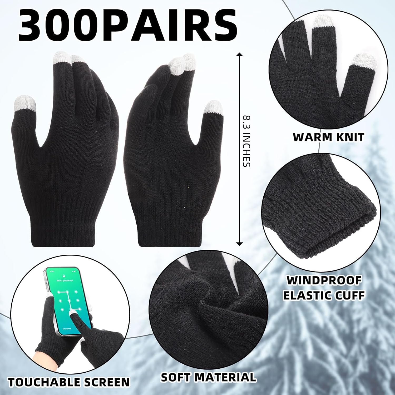 Geyoga Bulk Winter Touchscreen Knit Gloves Magic Stretchy Warm Gloves for Unisex Homeless Donation - Image 2
