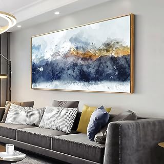 vgrozirh Framed Ready to Hang Wall Art Blue Clouds Yellow Mountain Peaks...