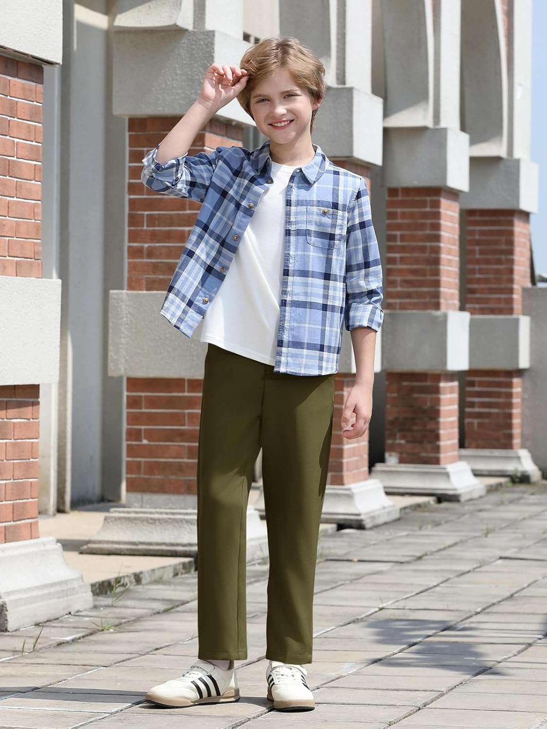 Haloumoning Boys Dress Pants Kids Elastic Waist Straight Leg Uniform Pants Casual Trousers with Pockets - Image 5