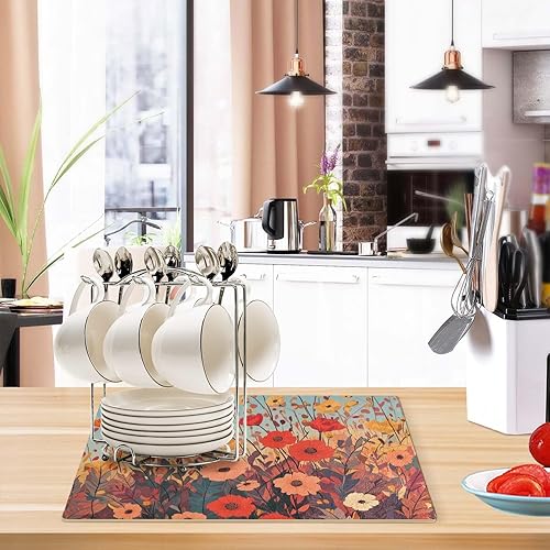 Vista 6 de Tapete de café para cafetera, máquina para cafetera, mesa, tapete absorbente de cuero para secar platos para encimeras de cocina, 18 x 12 pulgadas