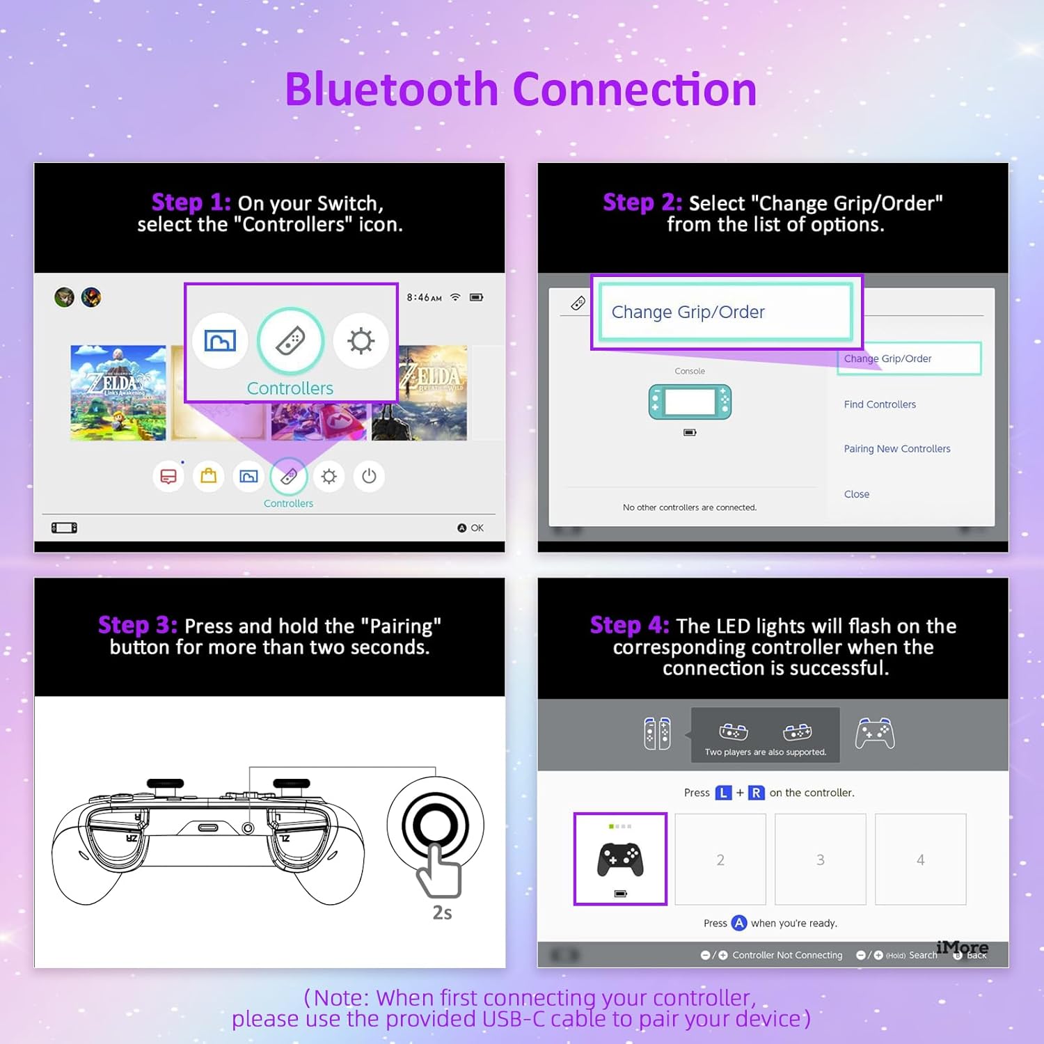 NexiGo Wireless Controller (No Deadzone) for Switch 2 and Switch, Bluetooth Controllers for Nintendo Switch with Vibration, Motion, Turbo and LED Light (Violet Unicorn) - Image 9