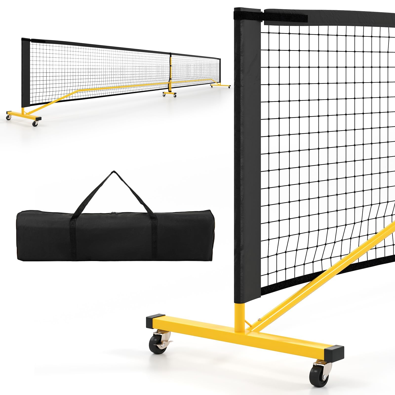 COSTWAY Pickleball Netz tragbar mit Rollen, 6,7 m Pickleball-System in offizieller Größe mit Metallrahmen & Tragetasche, Tennisnetz Outdoor wetterfest, Volleyballnetz für Hinterhof, Auffahrt