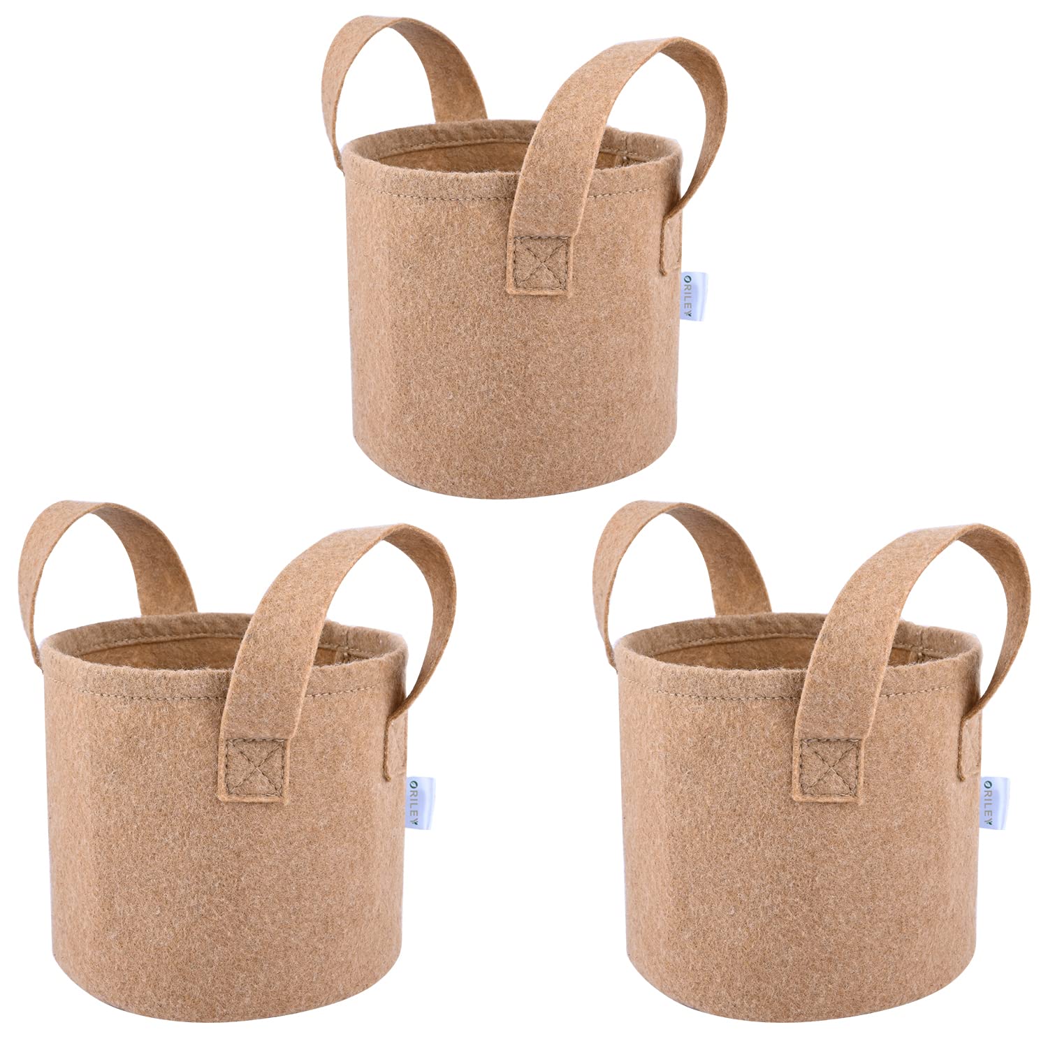 ORILEY Grow Bags 500 GSM 10 x 10 inch Heavy Duty Geo Fabric Plant Pot with Sturdy Handles Lightweight Bag Ideal for Gardening Balcony Terrace (Beige, Round, Pack of 3)