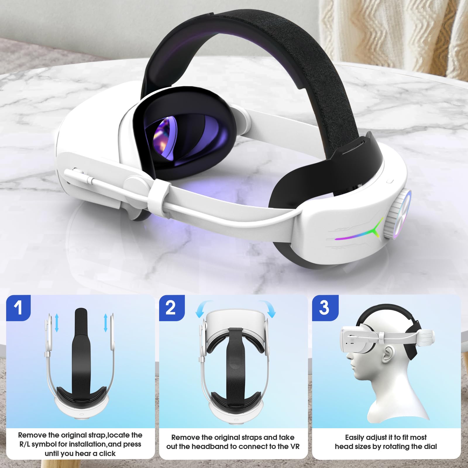Eyglo Sangle Elite Quest 3S/3 avec Batterie 12000mAh, Amélioration Confort Support VR Accessoires