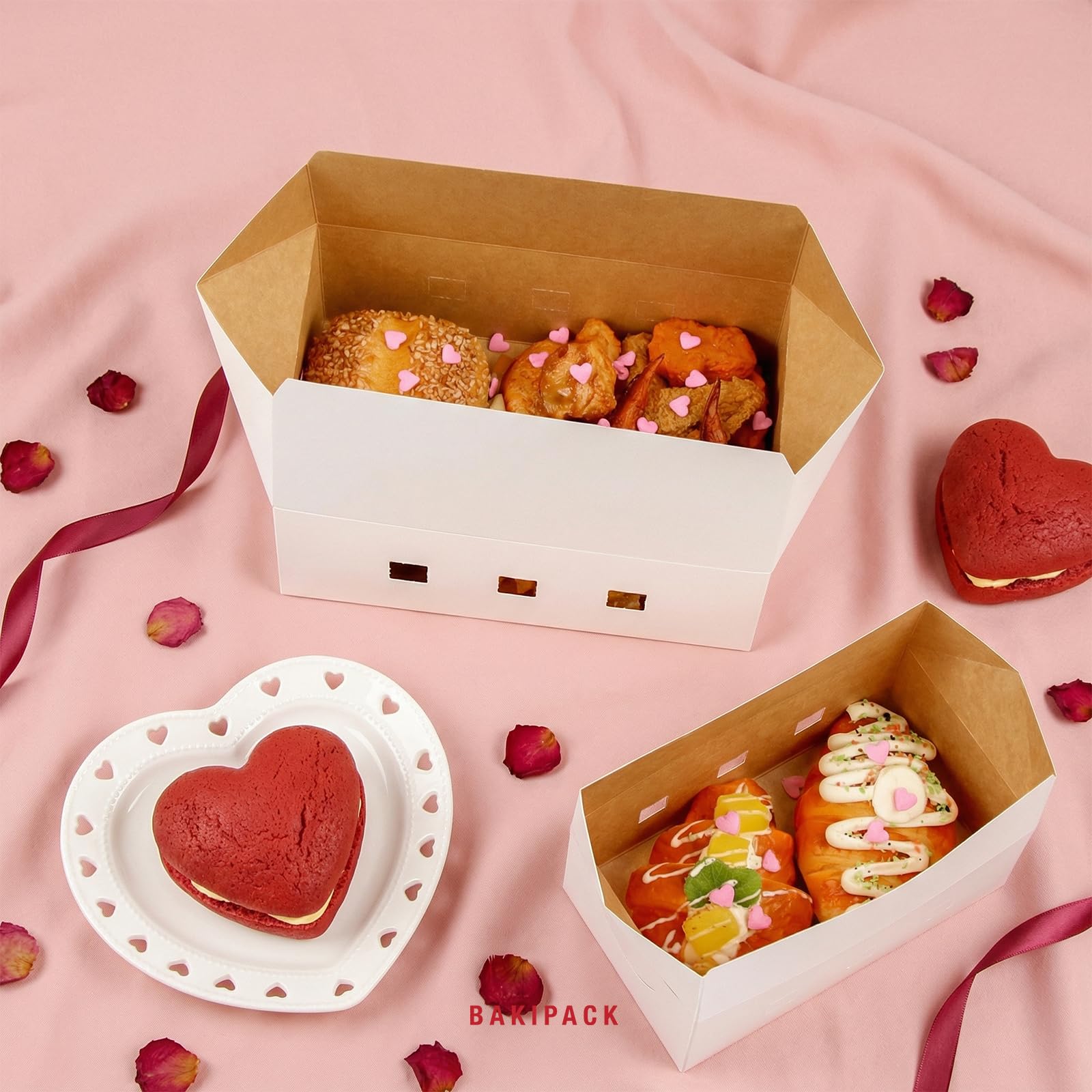 20 cajas de panadería blancas, cajas de pastel de 7 x 4 x 3 pulgadas, cajas de golosinas para panadería pequeña, postres, dulces, galletas, pastelería
