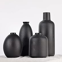 Black Vase for Home Decor,Black Ceramic Vase Set of 4,Black Matte Boho Vase for Decorative Dried Flowers Pampas Grass Decoraitons, Dining Table Centerpieces Rustic Living Room Decor for Home Office