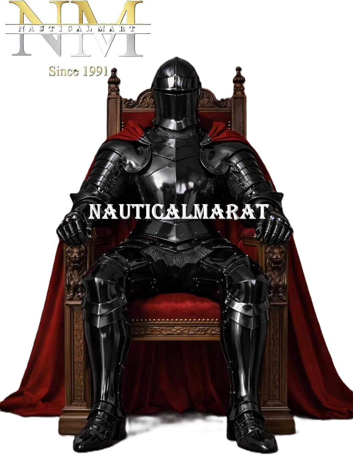 Medieval Black Full Plate Knight Armor Suit | Steel Armor with Red Cape | Wearable Crusader Knight Costume for Cosplay, Display & Reenactment Perfect for LARP, Historical , Halloween & Theater Act