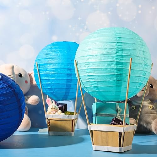 Miniatura 4 de Namalu Juego de 24 centros de mesa de globo de aire caliente, linternas de papel, cajas de madera de bayas con palos para decoración de mesa de baby