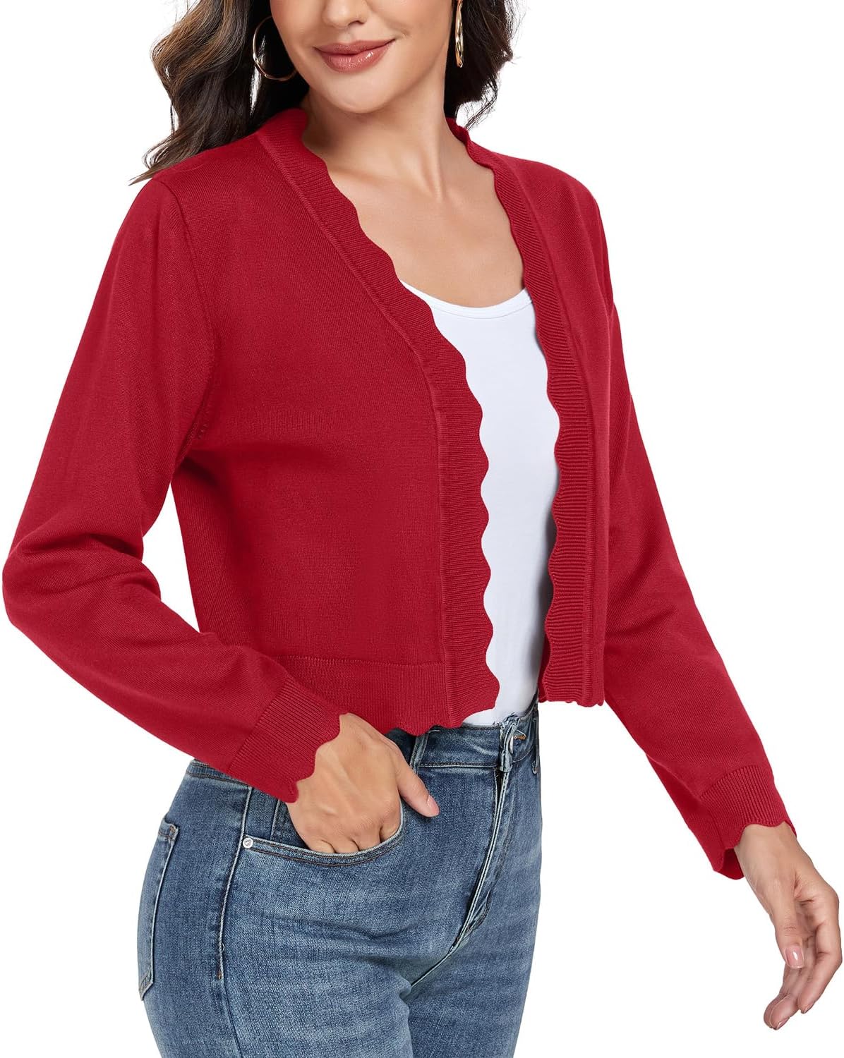 GRECERELLE Women's Long Sleeve Lightweight Open Front Cropped Cardigan Knit Sweaters Bolero Shrugs (S-2XL) - Image 4