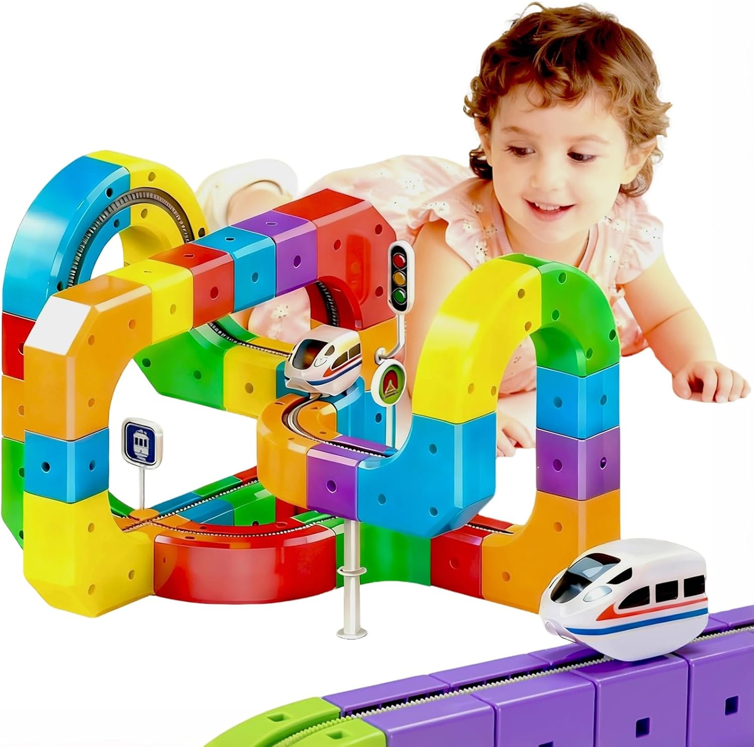 Rail Cube Monorail Toy, Electric Train Set with 3D Motorized STEM Car Track for Kids Ages 3-8 (81)