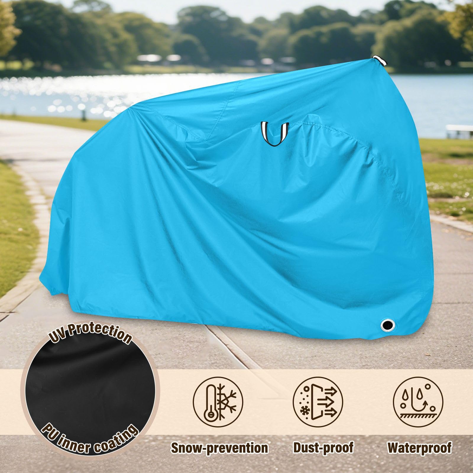 Housse de vélo imperméable avec trous de verrouillage - Résistante aux UV - Pour intérieur et extérieur - Convient à la plupart des cobertor para motocicleta - Bleu ciel foncé