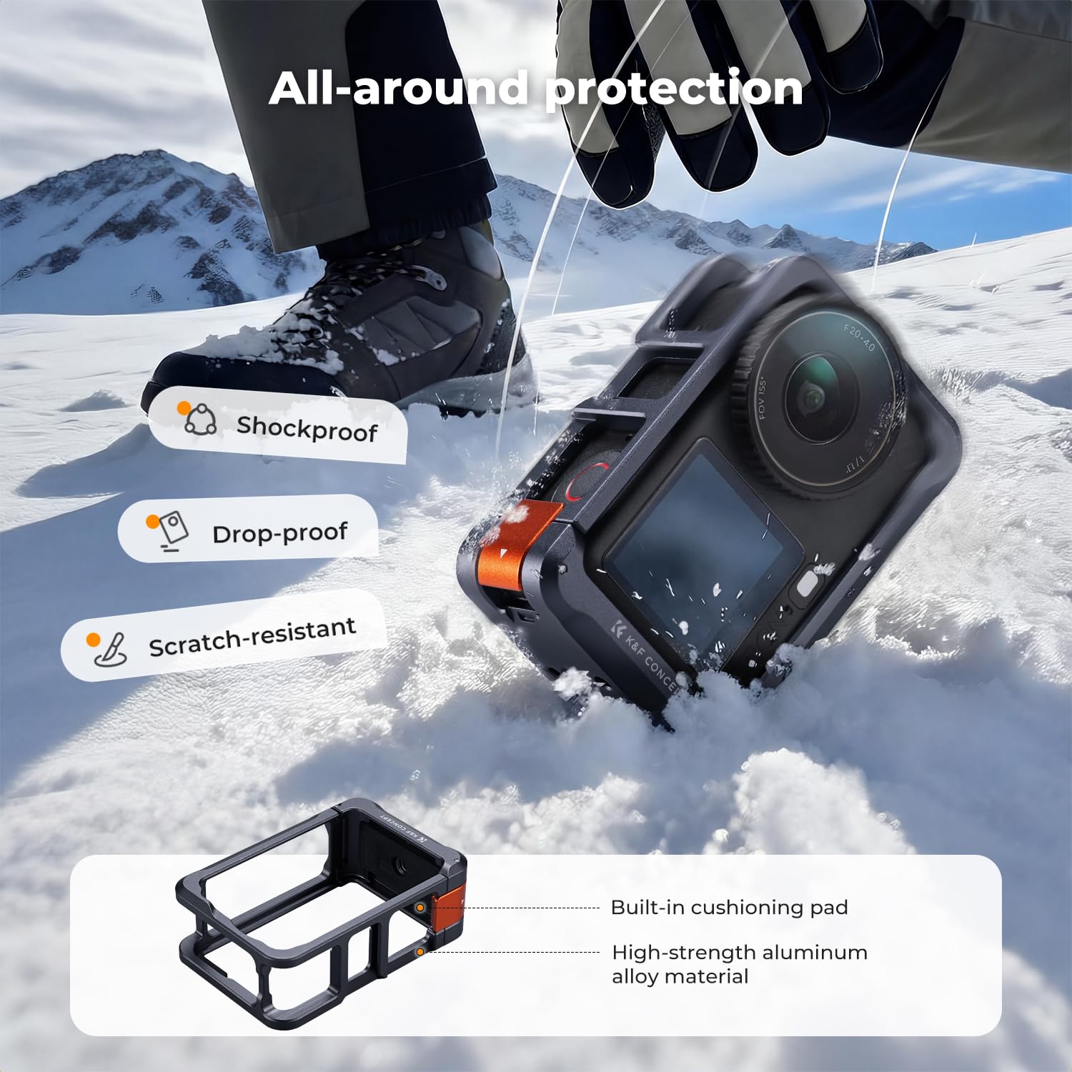K&F CONCEPT Gabbia leggera per DJI Osmo Action 6, custodia a sgancio rapido | Lega di alluminio, scarpa fredda, filettatura 1/4", pulsante otturatore, staffa di montaggio Vlog,AC129