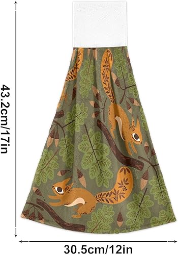 Miniatura 2 de Juego de 2 toallas de cocina de ardilla con bucles para colgar, juego de toallas de mano de bosque otoñal para baño, absorbentes de terciopelo coral