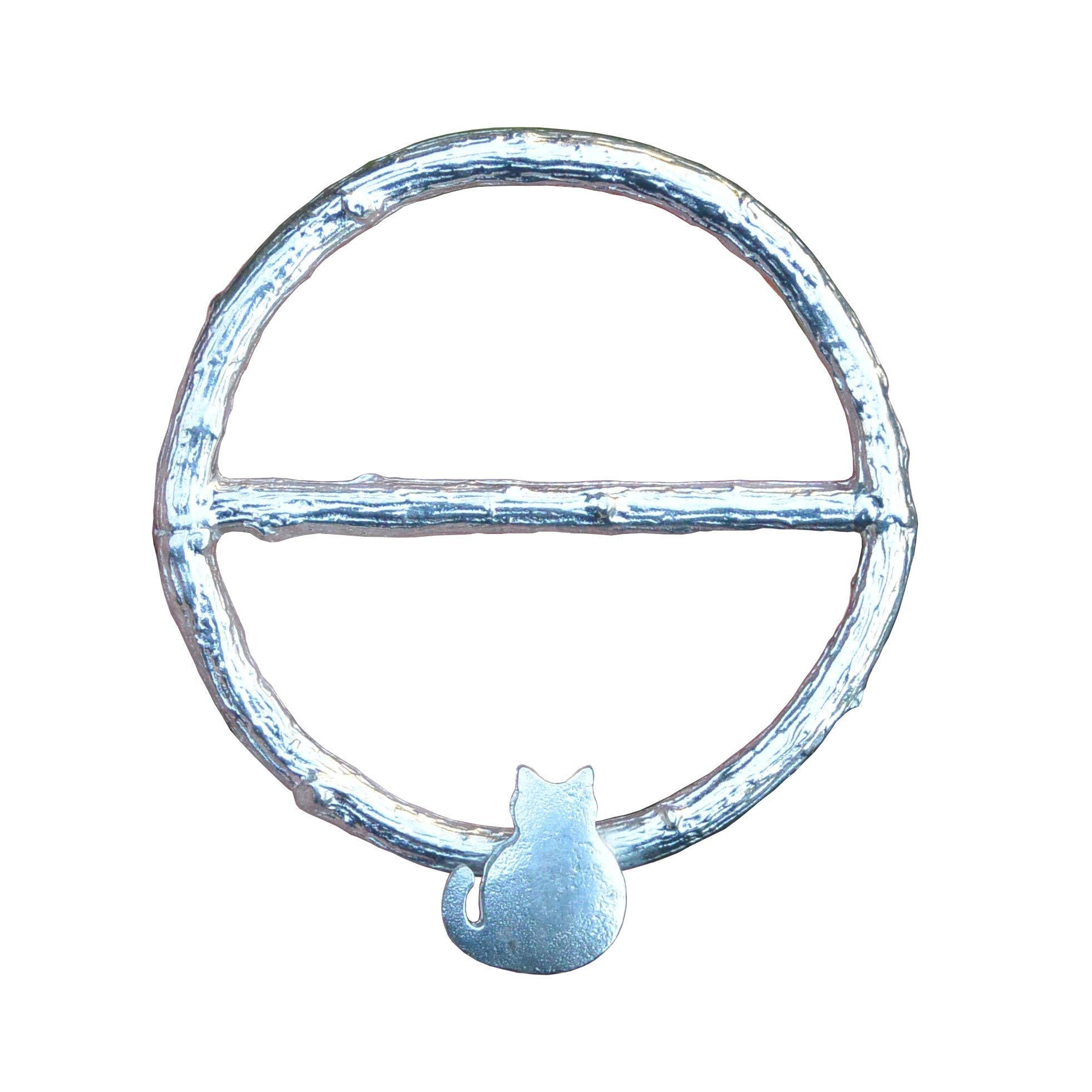 William Sturt Fine PewterCat Scarf Ring, Solid Oak Twig, Cat Lovers Gift, Scarf Ring, Hand Cast in Finest , By