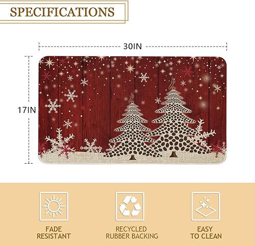 Miniatura 3 de Roszwtit Tapete para puerta de árbol de Navidad de 30 x 17 pulgadas, tapete de entrada para interiores y exteriores, tapete antideslizante de goma