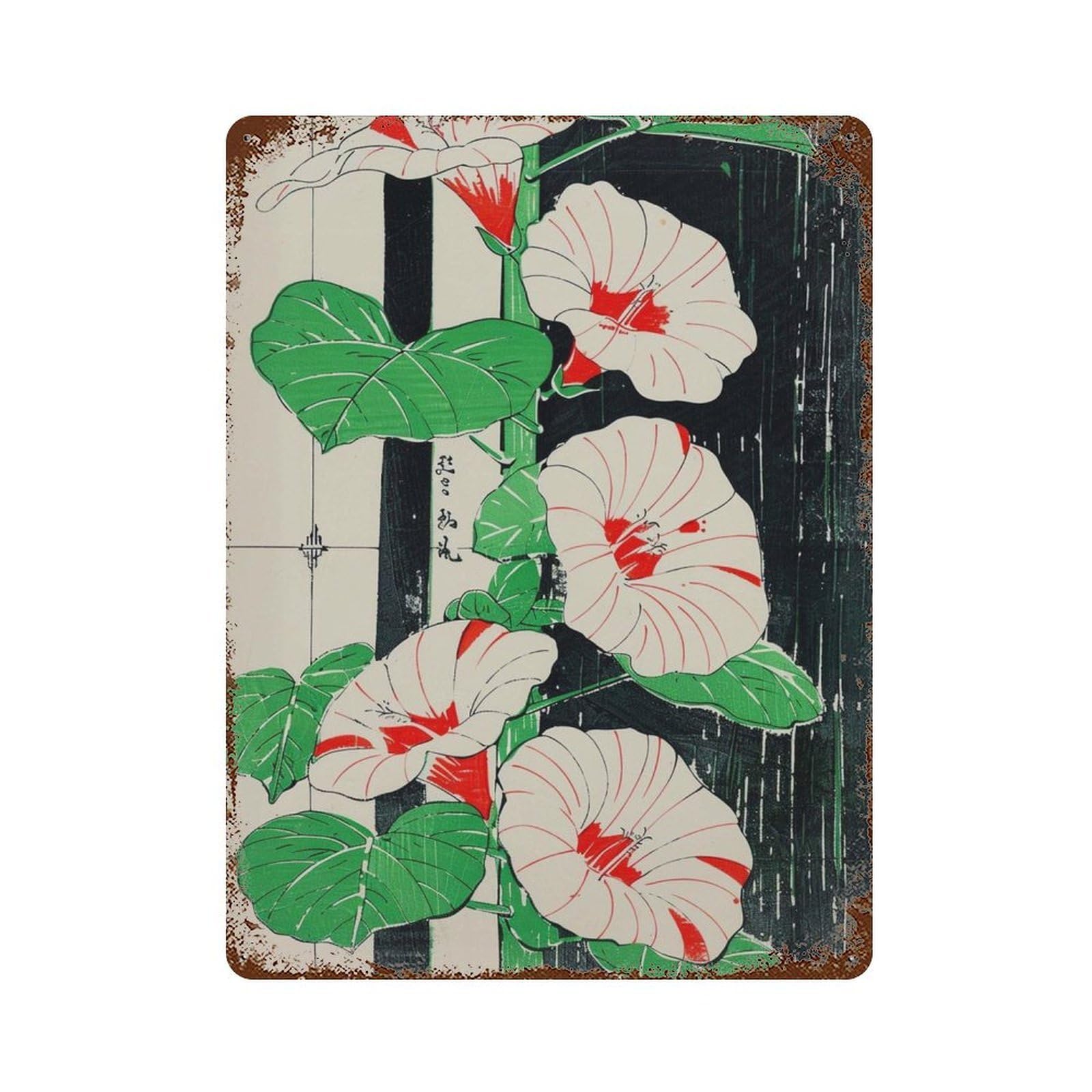 xiaoxiaoshen Japanese Botanical Morning Glory Flower Ukiyo Wall Decor Art Metal Tin Poster Modern Home Decor Art Home Bar Shop Decorations Vintage Sign 40x30cm