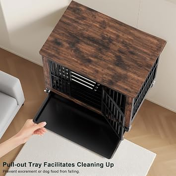 98cm Extra Tall Dog Crate Furniture, Large Wooden Dog Kennel with Removable Top, Indoor Side Table Heavy Duty Pet House, for Medium Large Dogs, with Pull-Out Tray, 98 x 67 x 89 cm, Walnut Brown