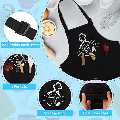 Miniatura 4 de Juego de 4 delantales y sombreros de chef, delantal ajustable impermeable para niños, delantal de entrenamiento divertido para niñas y niños