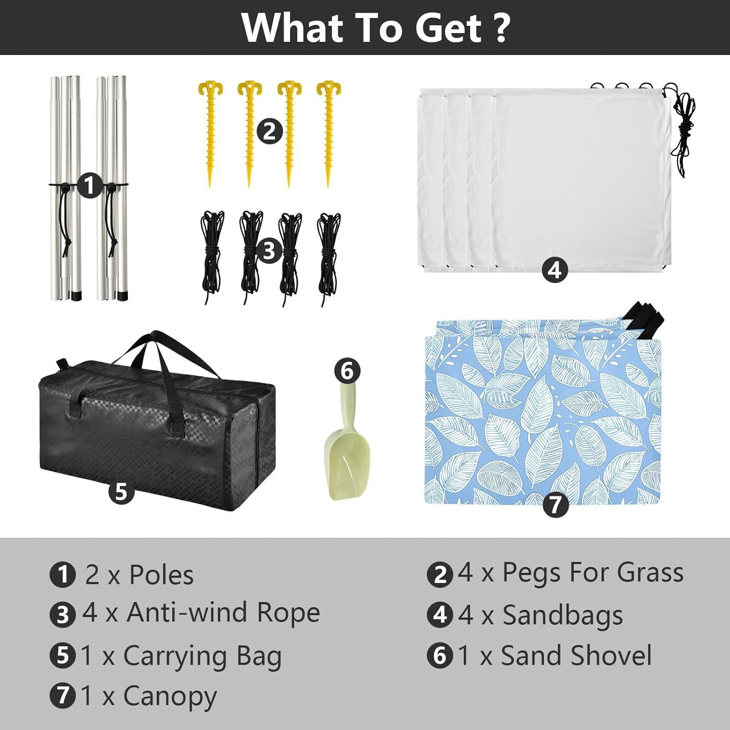 ALAZA Blue Abstract Leaves Doodle Beach Tent Sun Shelter UPF50+ Protection Beach Shade Canopy w/ 4 Sandbags for Outdoor Camping, Fishing, Backyard Fun, Picnic, 10x9 ft