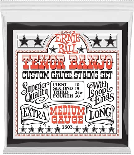 Ernie Ball Medium Stainless Steel Tenor Banjo Strings, 10-30 Gauge