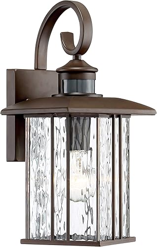 Miniatura 2 de John Timberland Deaver - Lámpara de pared moderna para exteriores, bronce aceitado de 15 1/4 pulgadas, farol de cristal de agua transparente, sensor