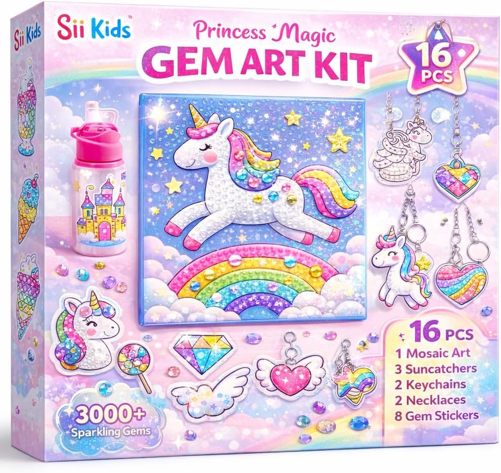 Sii Pikki Gem Art Kit for Girls – Sparkling Unicorn Diamond Painting Arts and Crafts, Creative DIY Craft Toys, Magical Gifts for Girls Ages 6+