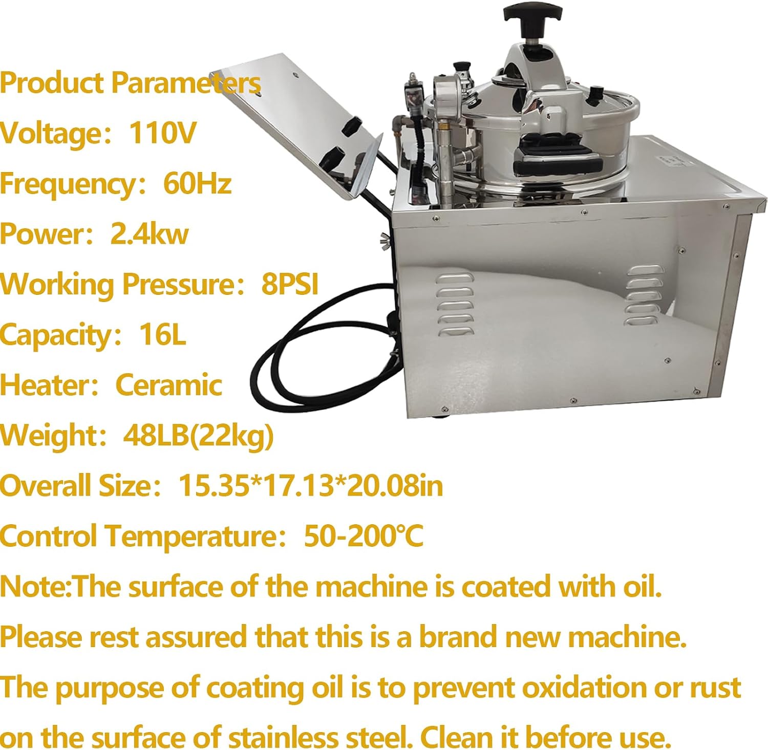 16L Commercial High Pressure Fried Chicken Stove Chicken Deep Fryer Electric Countertop Pressure Fryer with a Fitted Timer 110V 2.4KW