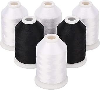 Simthread 4 White 2 Black 60WT Sewing Bobbin Filler Machine Embroidery Thread - 1500 Meter Spool