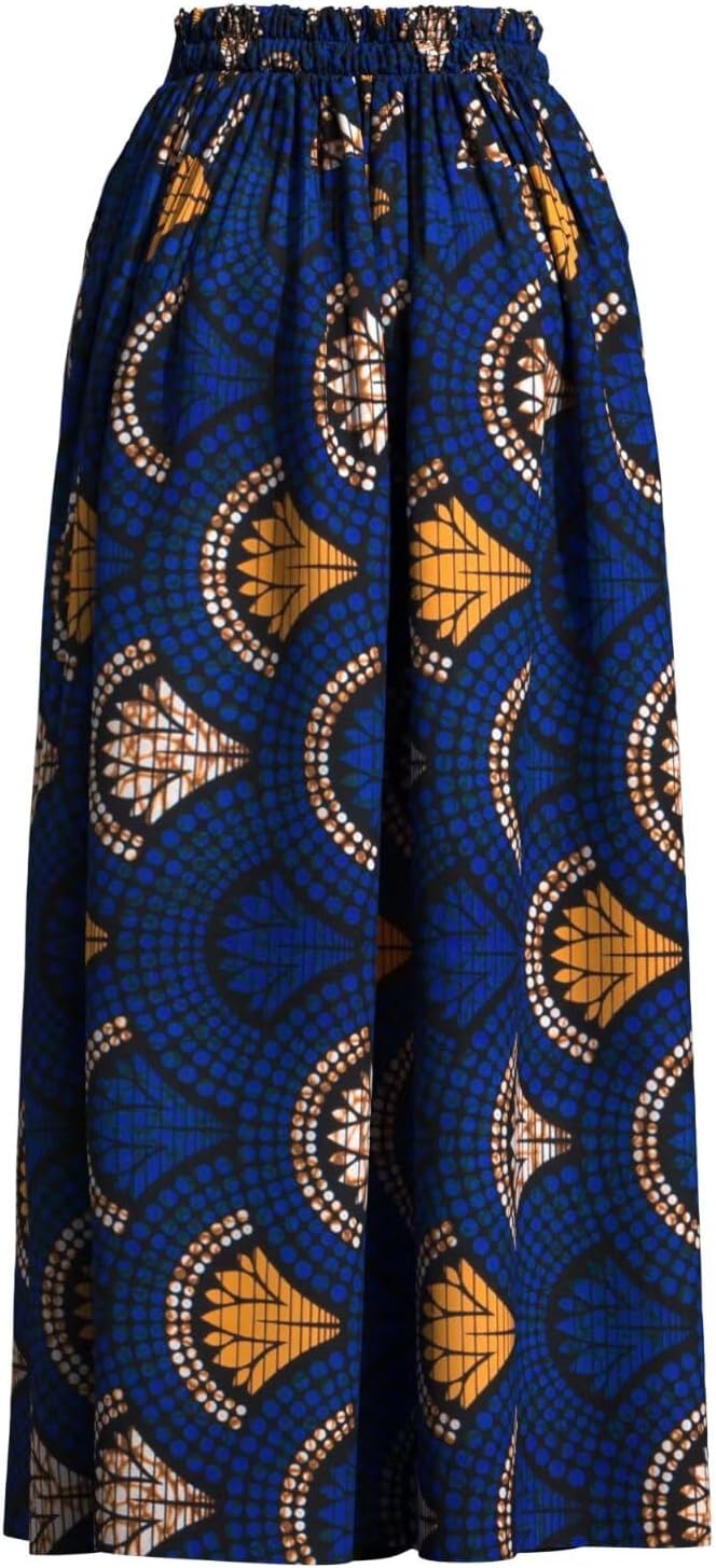 iooiooi African Skirt for Women High Waist with Pockets Ankara Print Maxi Long Skirt for Ladies Party Clothing