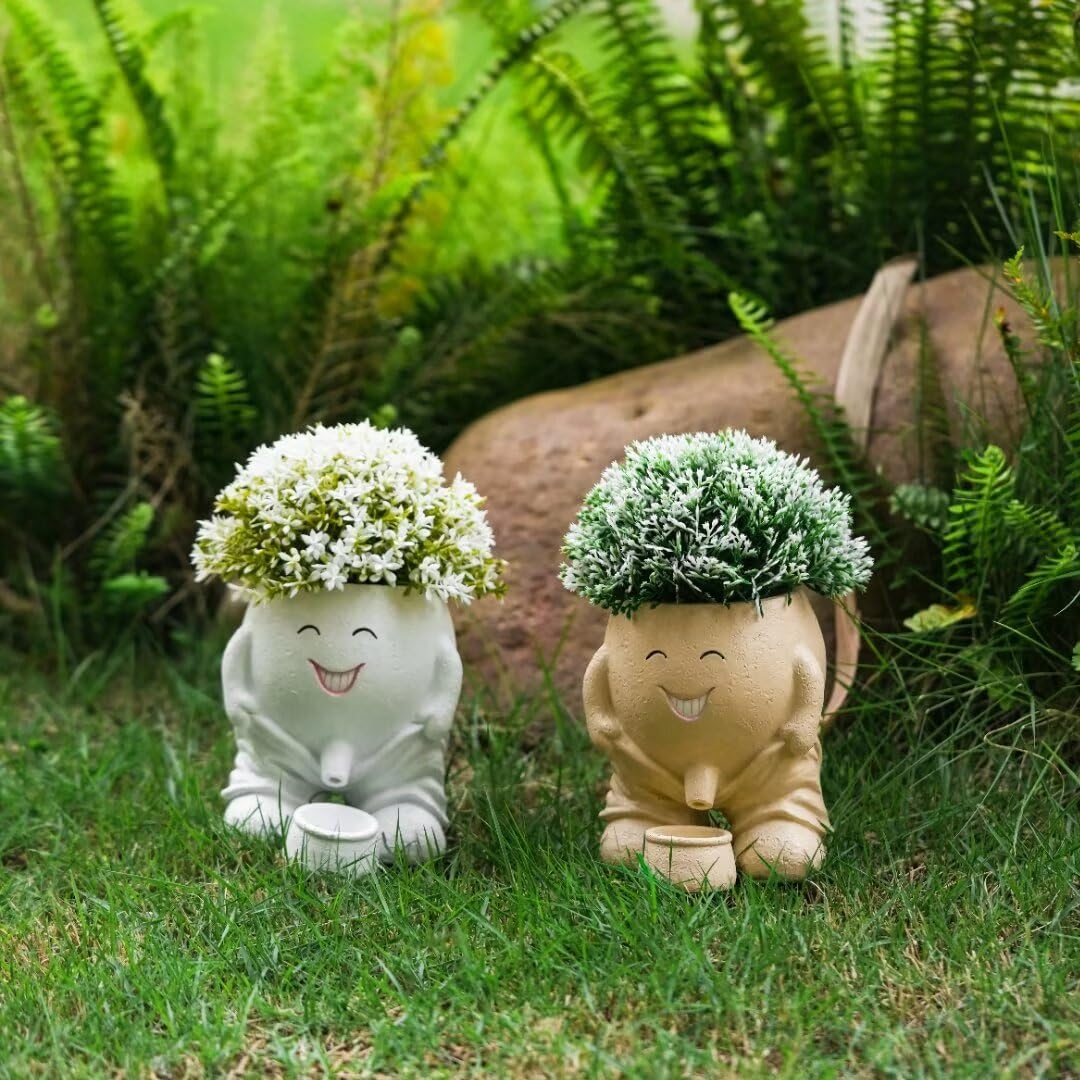 Maceta de cara sonriente con agujero de drenaje, bonitas macetas de cara de cactus divertidas macetas de oficina, juego de regalo novedoso, macetas suculentas únicas para plantas de interior