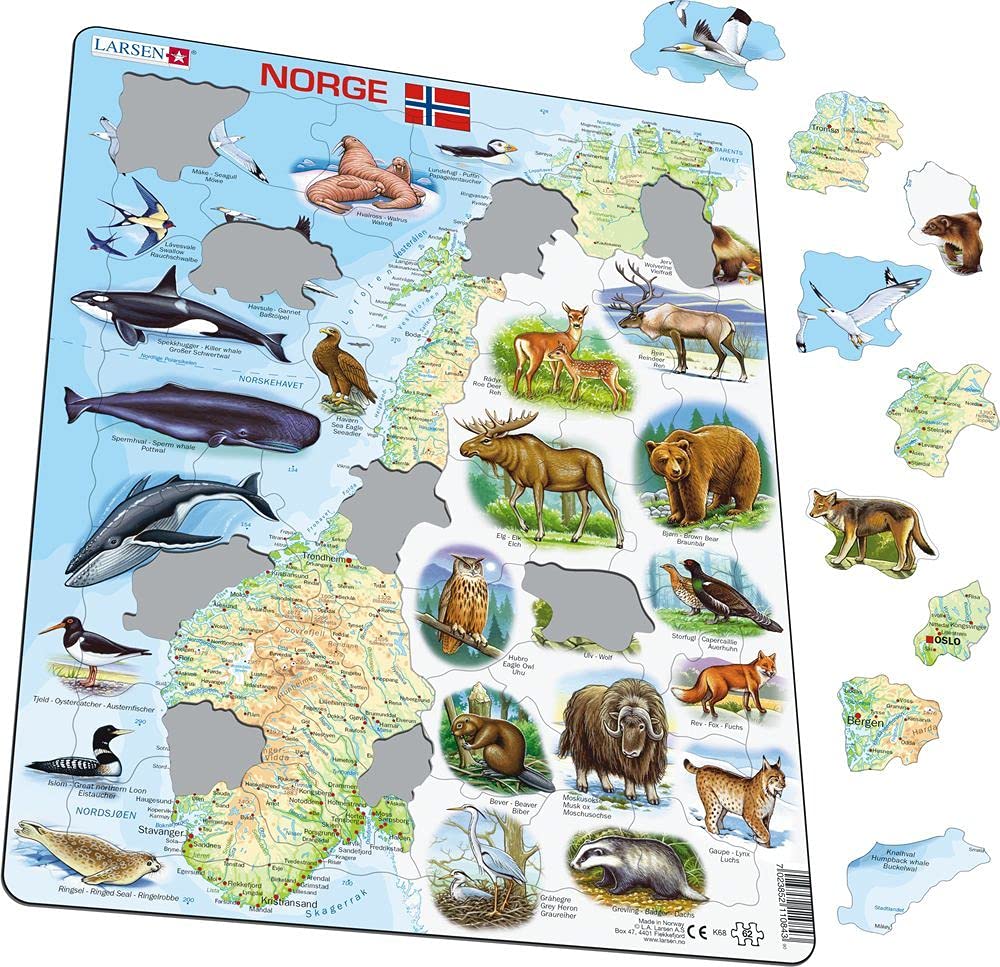 Amazon.co.jp: Larsen Puzzles ノルウェー地図 動物 子供用 教育