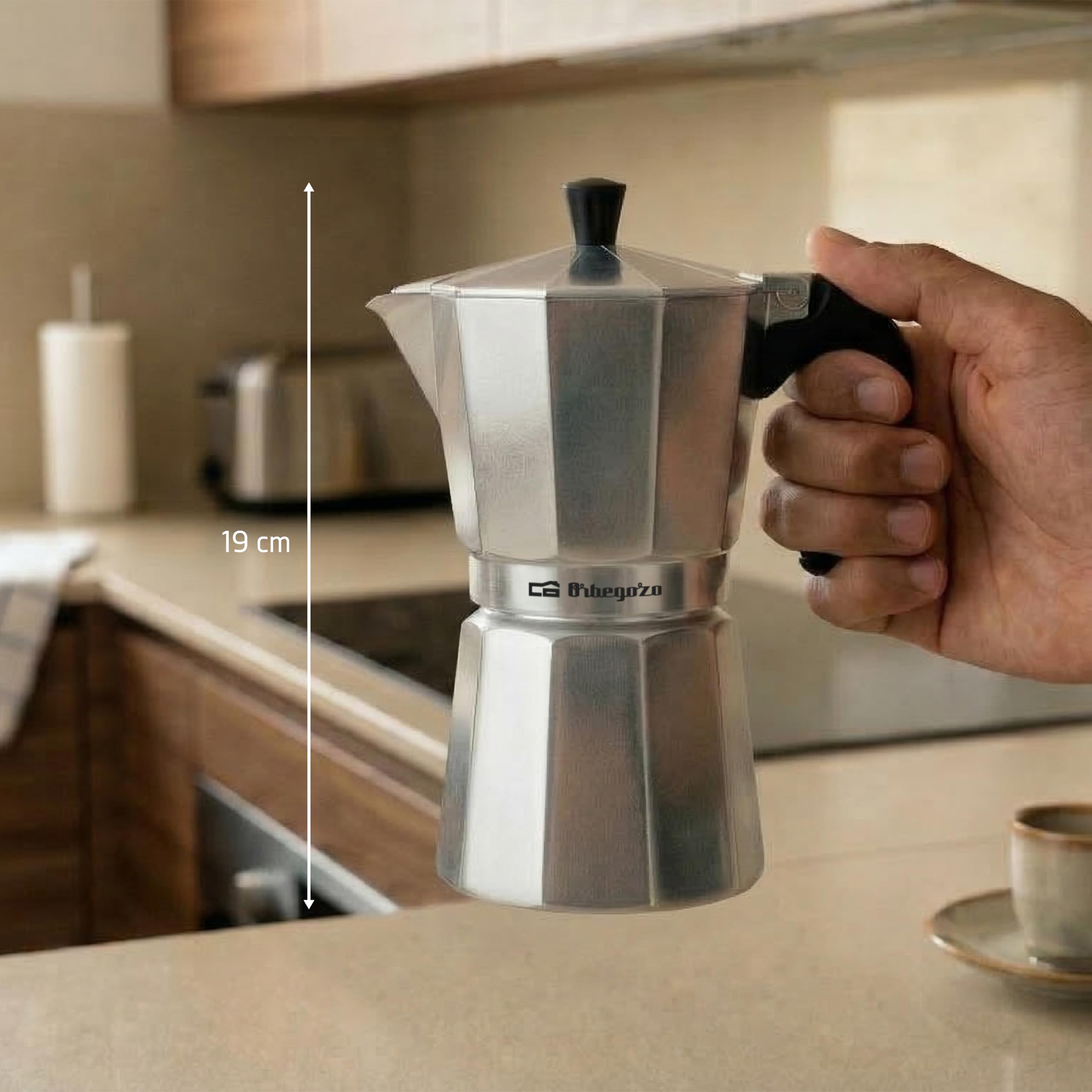 Orbegozo KF 600 - Italienischer Kaffeekocher aus Aluminium, Kapazität: 6 Tassen (280 ml), ergonomischer Griff, Sicherheitsventil… – Ansicht 4