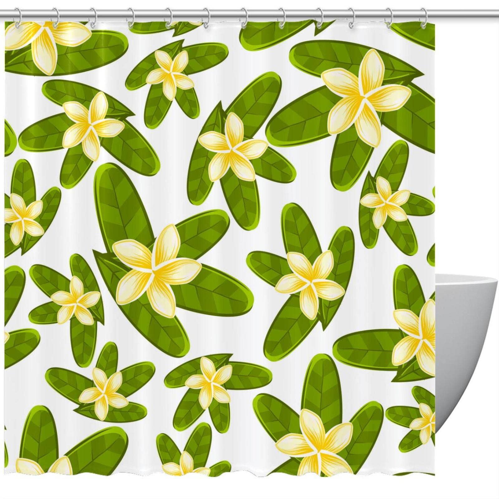 Rideau de douche tropical imperméable 168x183 cm avec 12 crochets pour salle de bain