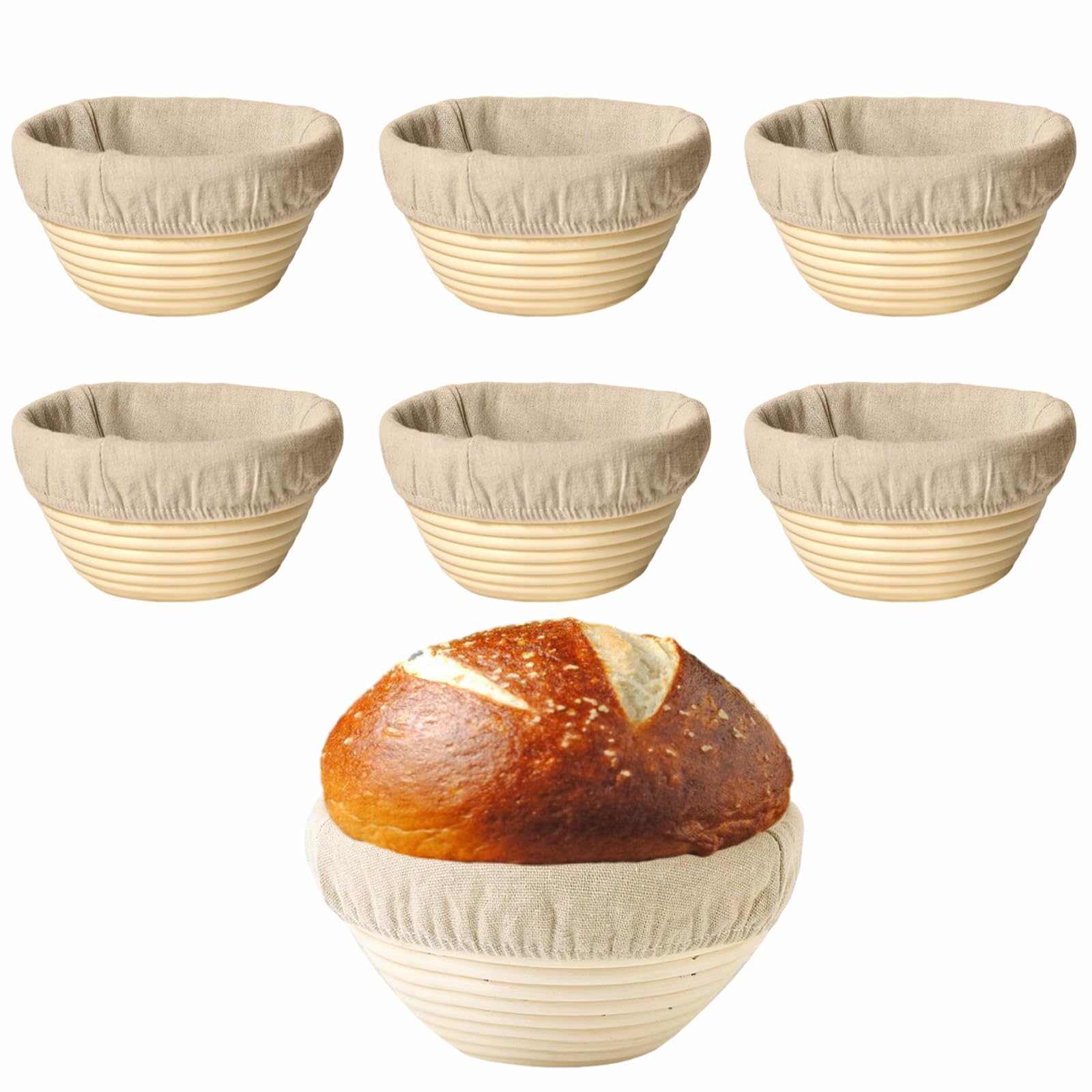 iFCOW Banneton Bread Proofing Basket, 6 pcs 6 Inch Handmade Sourdough Proofing Baskets for Artisan Bread Baking, Bread Making Tools for Home Bakers