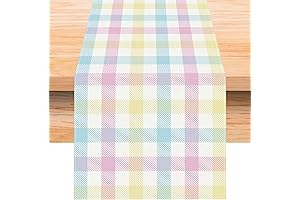 Farmhouse Spring Summer Easter Linen Check Plaid Table Runner 120 Inches Long