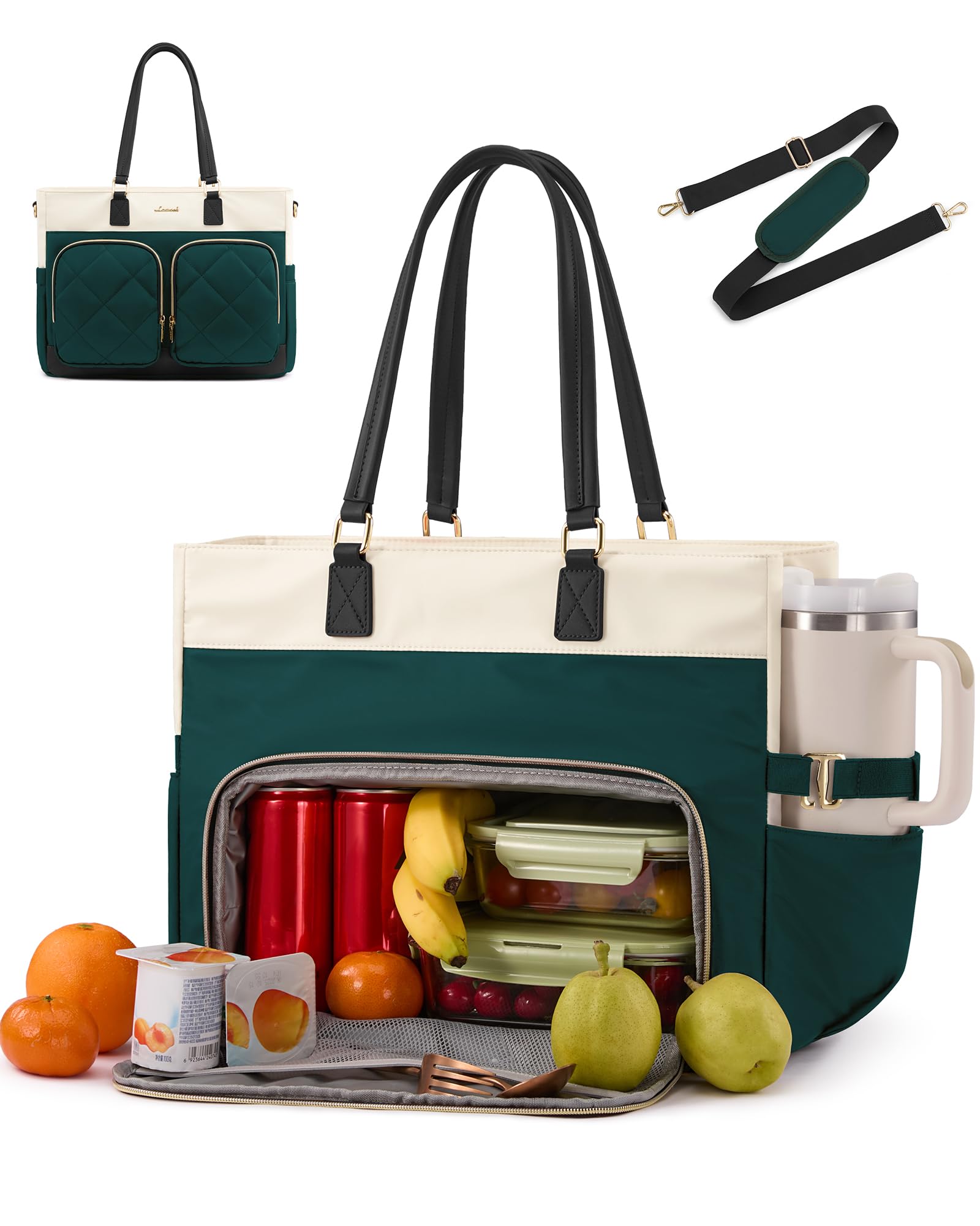 LOVEVOOK Laptop Work Tote Bag with Lunch Compartment &amp; 40oz Cup Holder
