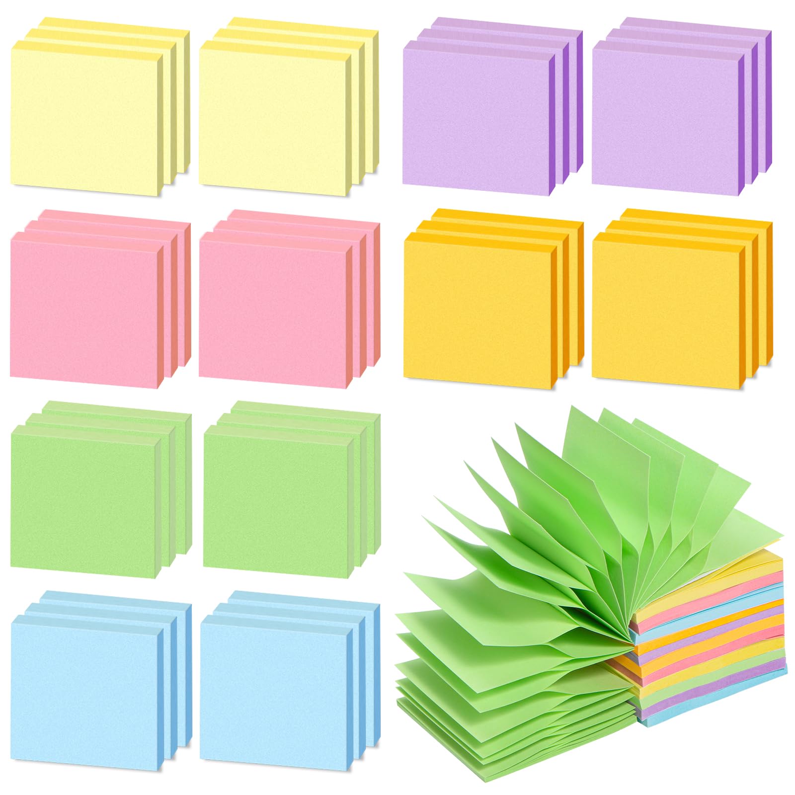 36 Pads Pop Up Sticky Notes 3x3 Refills 6 Bright Color Self-Stick Note Pads 1800 Sheets Adhesive Memo Notes Colorful Accordion Sticky Notes for Dispenser, Home, Office, Meeting, School Supplies