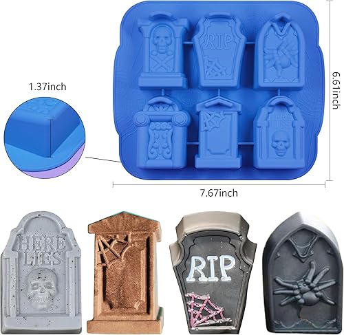 Miniatura 2 de Sidosir 2 moldes de silicona para gomitas de chocolate con lápida de Halloween, molde de Halloween para postre de mousse, moldes de silicona