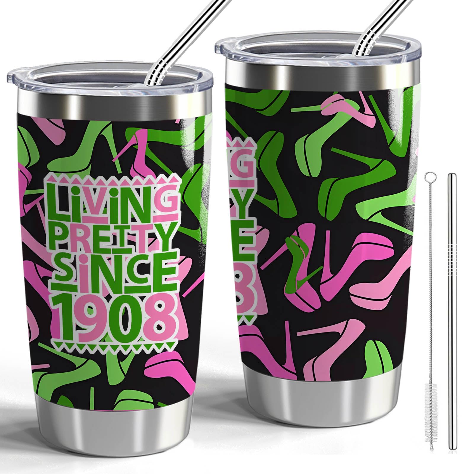 CWEGSJ AKA Sorority Gifts for Women Paraphernalia Sorority Sisterhood 20oz Stainless Steel Tumbler with Lid and Straw 1908 Double Wall Vacuum Insulated Tumbler (Sorority-Living Pretty)