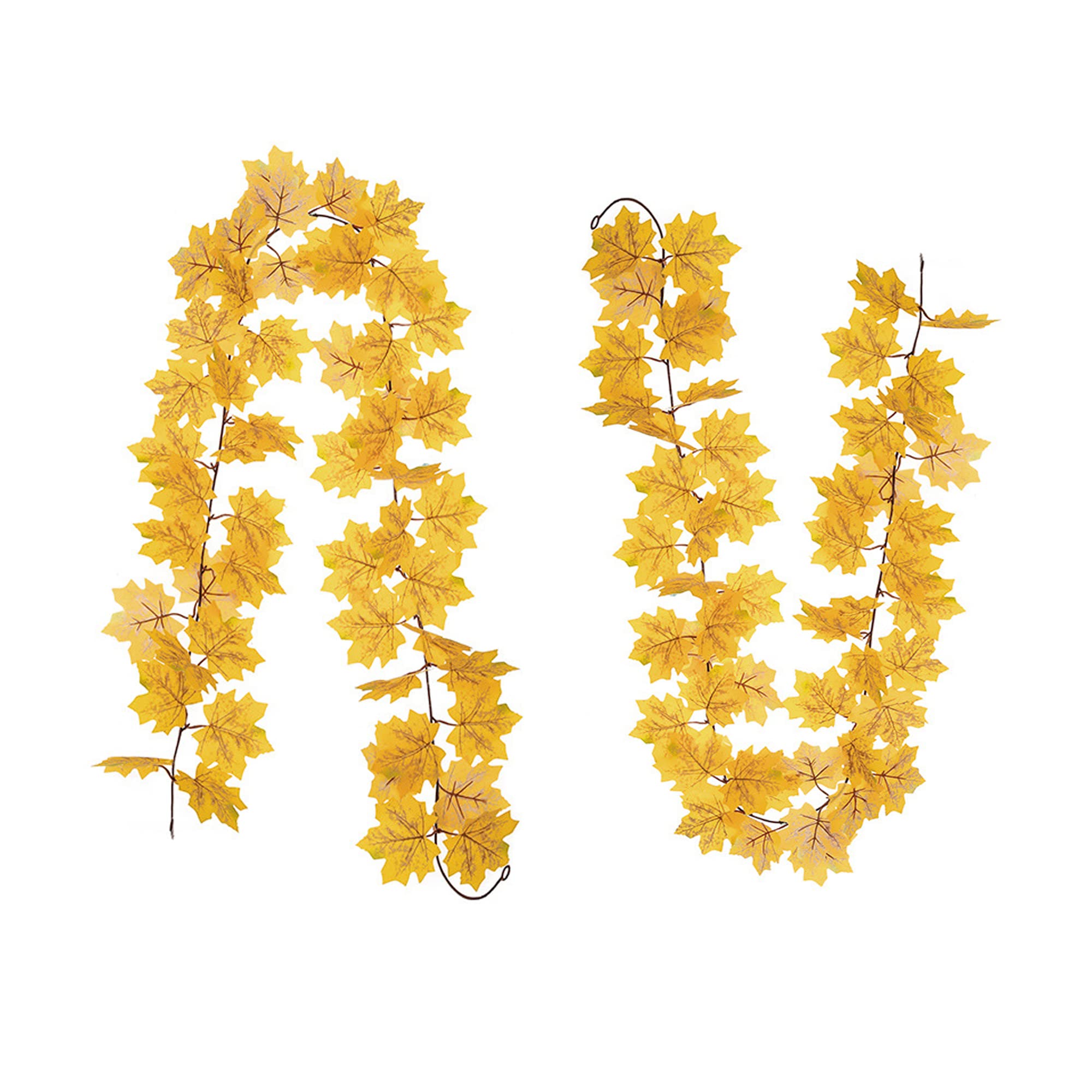 VReder 2 Pack Artificial Autumn Maple Leaves Vines Decorations, 175cm Fall Leaf Garland Hanging Plant with Hooks for Thanksgiving Halloween Garden Wedding Party Backdrop Decor（Yellow leaves Autumn）