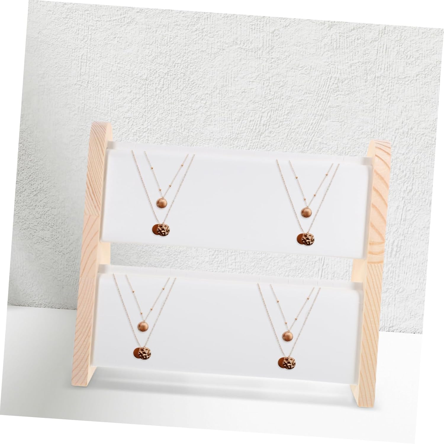 Double Layer Wooden Necklace Display Stand with Smooth Polished Surface Stylish Jewelry Organizer for Necklaces and Pendants Elegant Large Capacity Holder for Home Retail Use