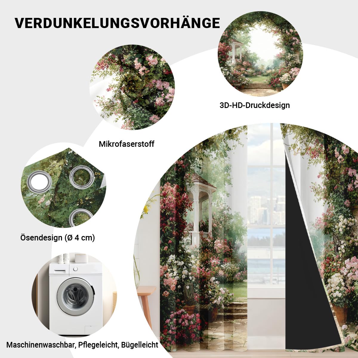 Générique Lot de 2 Rideau Occultant Fleur Jardin, Impression Rustique Romantique Rideaux de Fenêtre Thermique Isolants Anti Bruit a Oeillets Rideaux Chambre Salon 117x137 cm Z83j