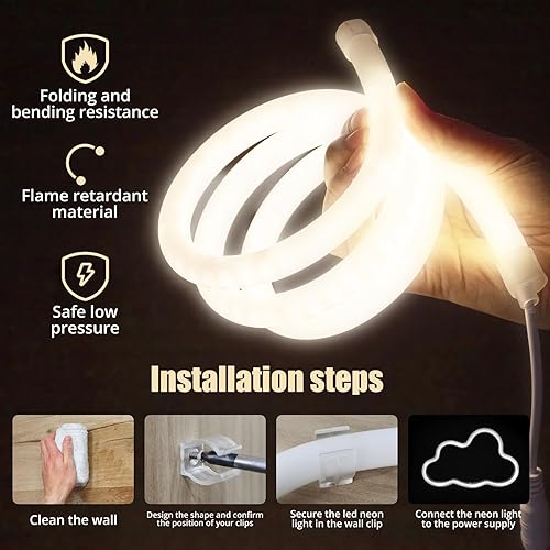 Miniatura 5 de Tira de luces LED de neón de 360, tubo redondo de 3.28 pies, luz blanca cálida, iluminación de 360 grados, IP65, impermeable, flexible, luces LED de