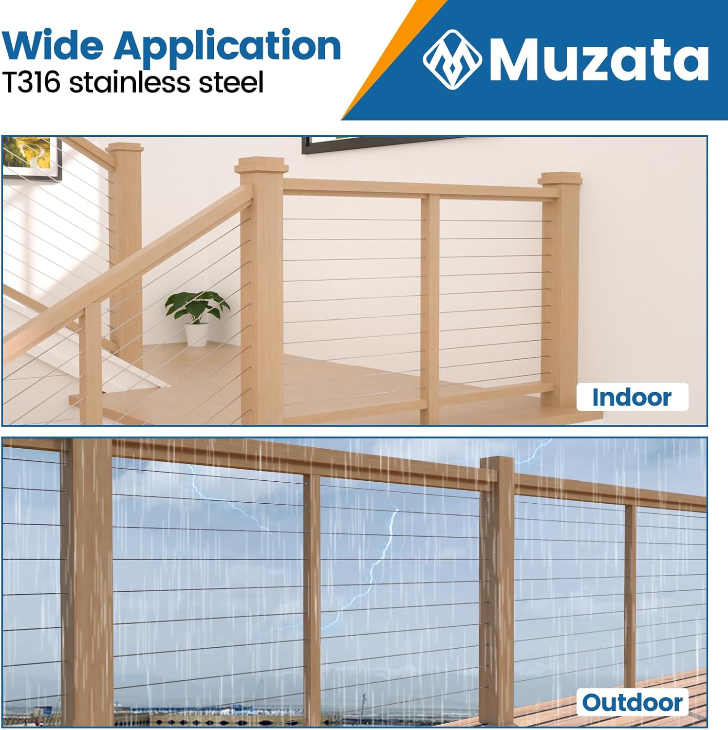 Muzata 10 Pair 3/16" Cable Railing Hardware CR27 Bundle 50 Pack Level Protector Sleeves CR88
