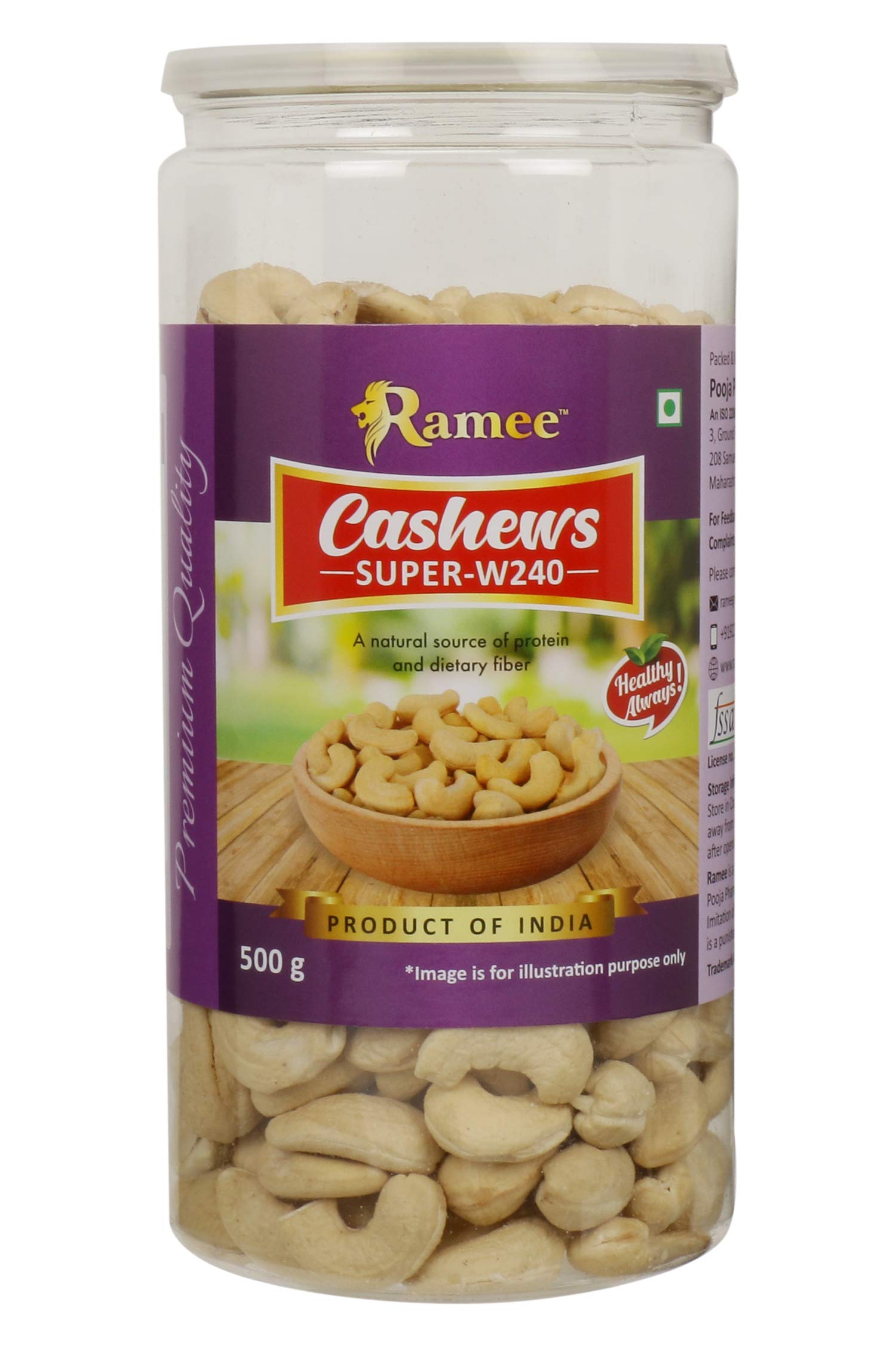 Ramee's Tasty Super W240 Cashew (500 Grams , Plastic Bottle)