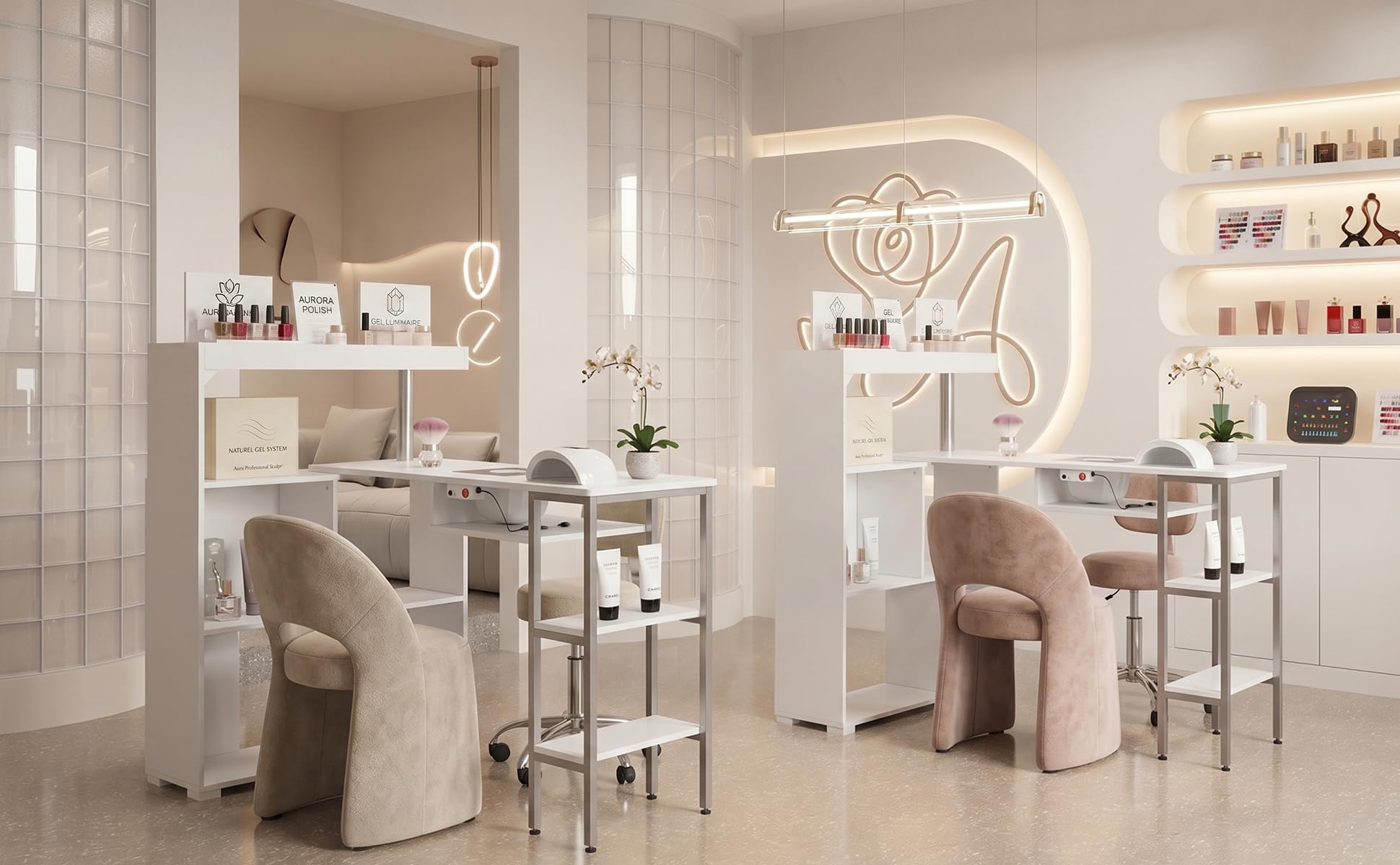 Caldion Table de Soin des Ongles 7 étagères Table de manucure avec Aspiration Meuble Manucure Professional Grand Espace de Rangement pour Salon et Beauté 110 x 82 x 110 cm Blanc